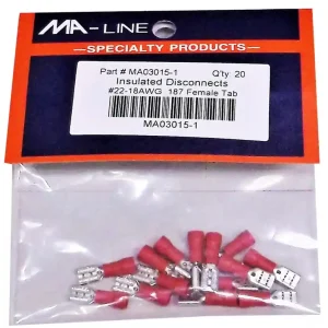 Brand New MA03015-1: Insulated Quick Disconnects 22-18AWG Female 0.187 Tab 20/PKG.